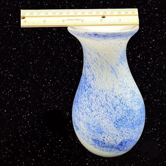 Art Glass Vase Splashed Multicolor Dots Blue White Cased 8”T 3.5”W - Picture 10 of 11